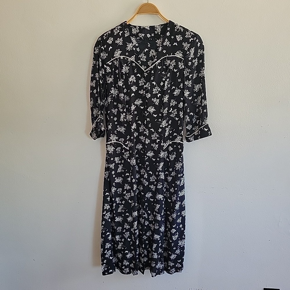 Vintage Caroline Wells Dress Black Butterfly Flioral‎ Boho Prairie Retro Western